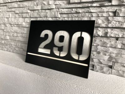 Moderní číslo popisné na dům, plot, vchod v provedení ALU dekor a plexi Home Deco