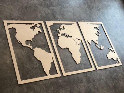 3D dřevěná dekorace na zeď - Mapa Světa