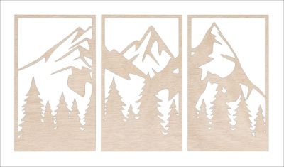 3D dřevěný obraz na zeď "Pohoří" - 3 dílné Home Deco