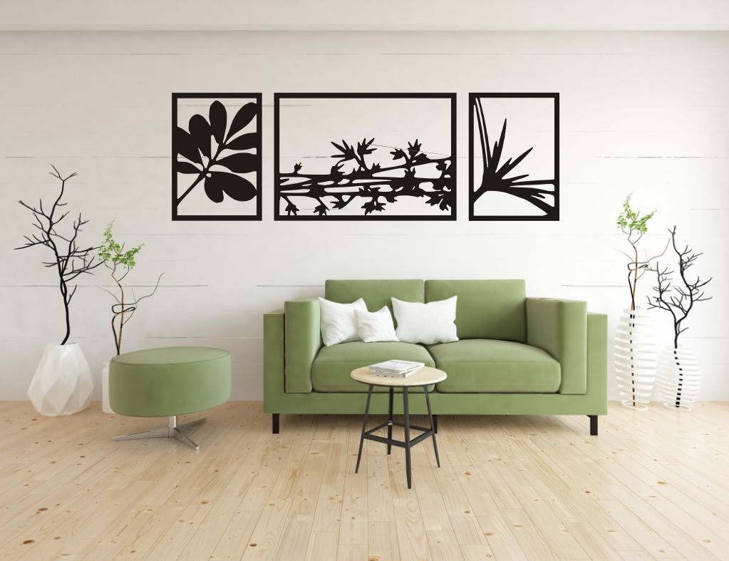 3D dřevěný obraz na zeď "Rostliny" - 3 dílné Home Deco