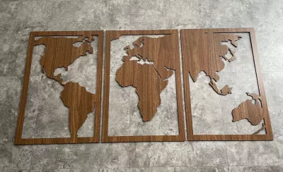 3D dřevěná dekorace na zeď - Mapa Světa Home Deco