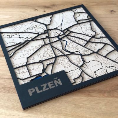 Dřevěná Mapa města Plzeň s 3D efektem Home Deco