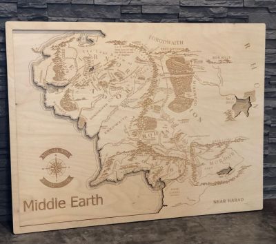 Dřevěná 3D mapa - Středozem - Middle Earth - LOTR Home Deco