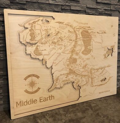 Dřevěná 3D mapa - Středozem - Middle Earth - LOTR | 35x45cm, 50x65cm
