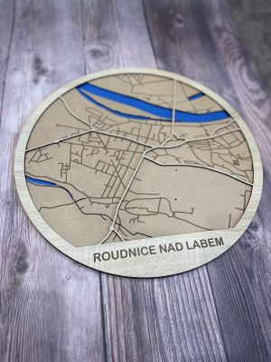 Dřevěná Mapa města s 3D efektem - Kruh průměr 40 cm Home Deco