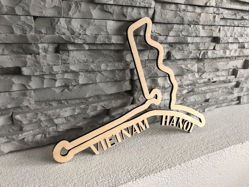 Dřevěná mapa závodního okruhů Formule 1 Hanoi - Vietnam Home Deco