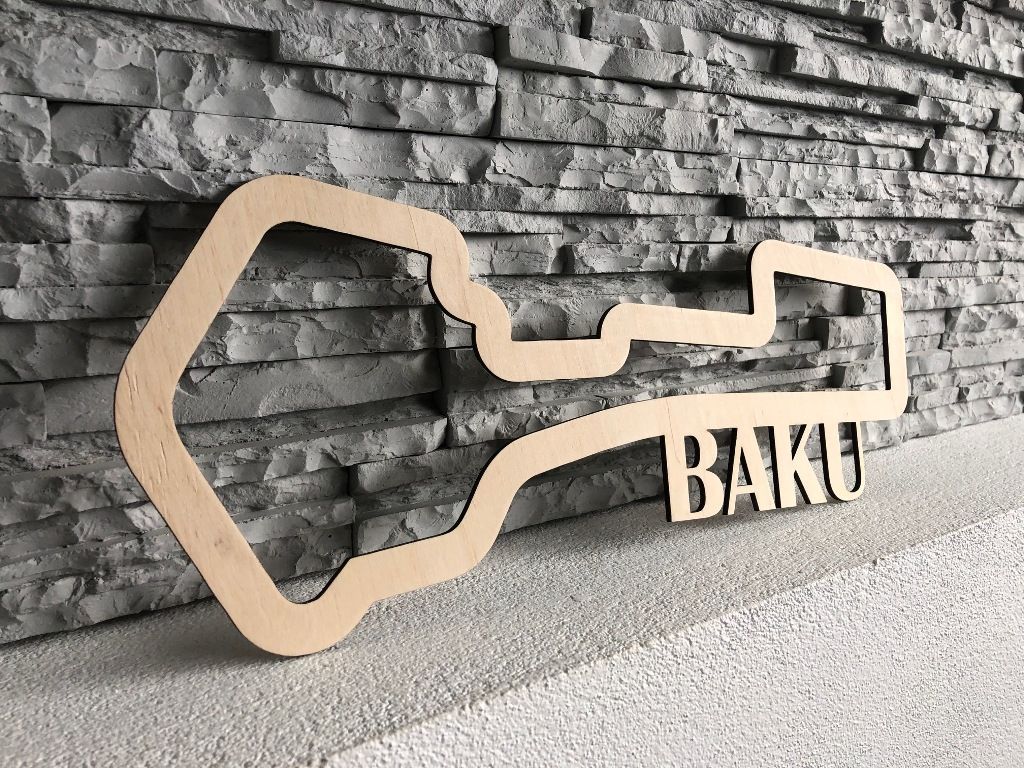 Dřevěná mapa závodního okruhů Formule 1 v Baku Home Deco