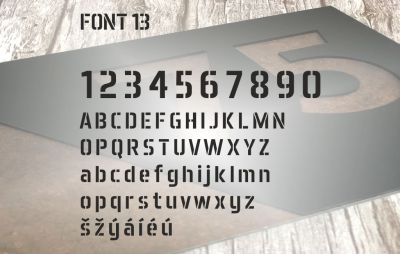 Font 13 AeroMatics Stencil - Moderní číslo popisné na dům, plot, vchod v provedení Antracit a šedá