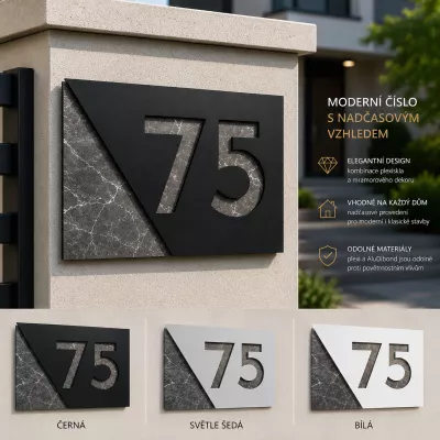 Číslo popisné Marble - Kombinace dekoru mramoru a plexiskla | Světlý mramor, Tmavý mramor