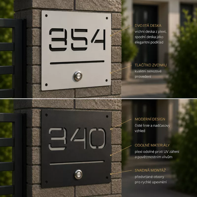 Číslo popisné - Square se zvonkovým tlačítkem Home Deco