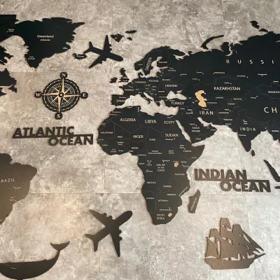 Dřevěná nástěnná mapa Světa - vícedílná skládačka Home Deco