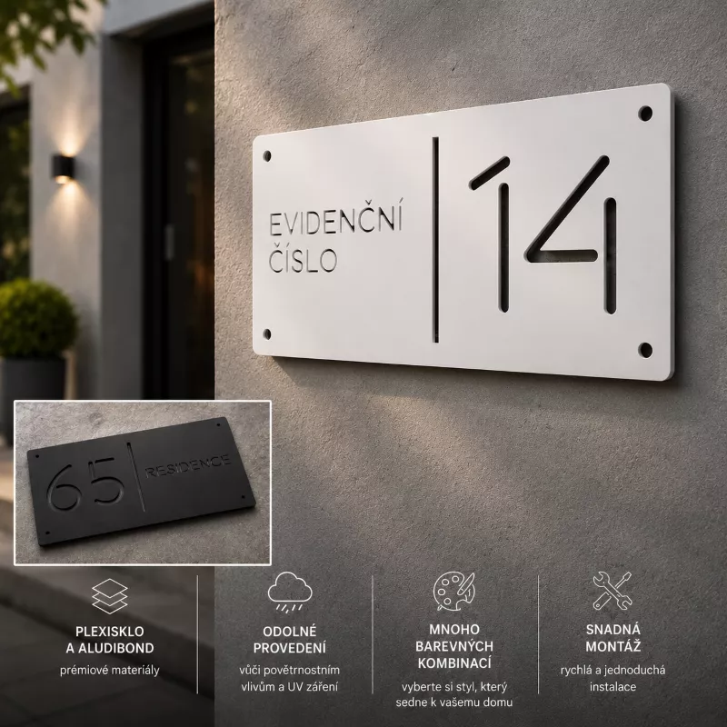 Moderní číslo popisné na dům, plot, vchod v provedení se zrcadlem Home Deco