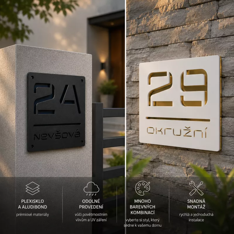 Moderní číslo popisné na dům, plot, vchod ve čtvercovém provedení Home Deco