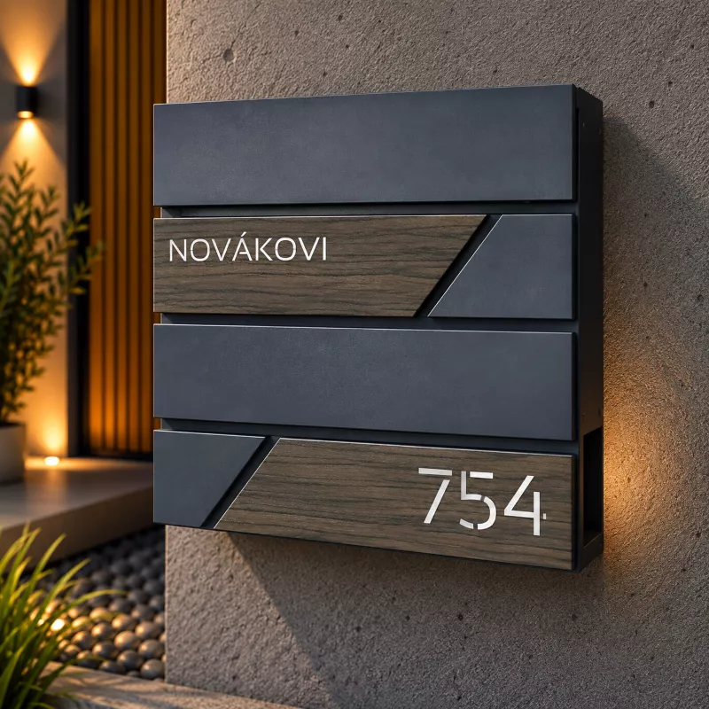 Poštovní schránka s vlastním jménem a číslem Wood 04 – Ořech