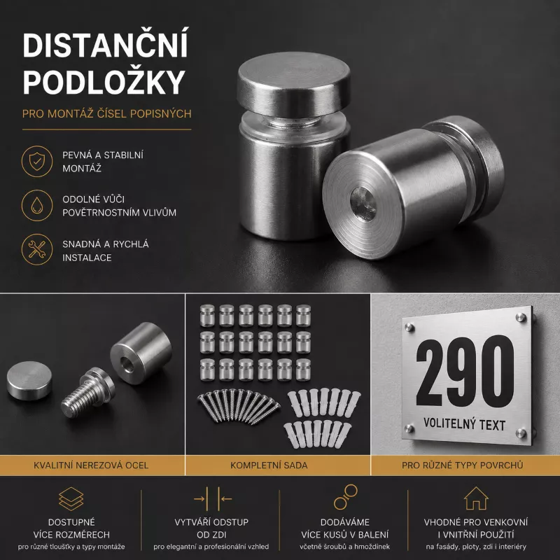 Sada nerez distančních podložek pro uchycení čísla popisného - 2ks
