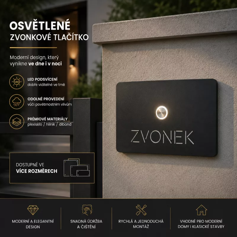 Tlačítko pro domovní zvonek s LED osvětlením 12V - 24V Home Deco