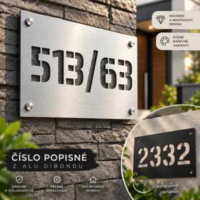 Vyřezané číslo popisné na dům, plot, vchod - AluDibond Home Deco