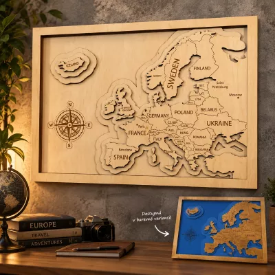 3D dřevěná dekorace na zeď - Mapa Evropy | 35x50cm, 50x70cm