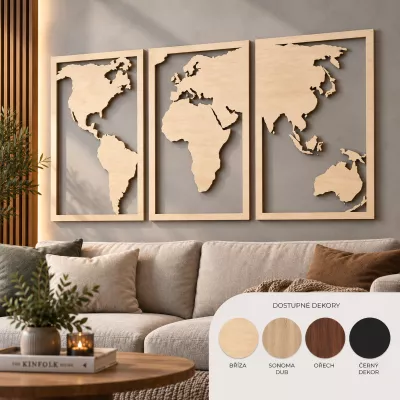 3D dřevěná dekorace na zeď - Mapa Světa Home Deco 3D dřevěná dekorace na zeď - Mapa Světa Home Deco