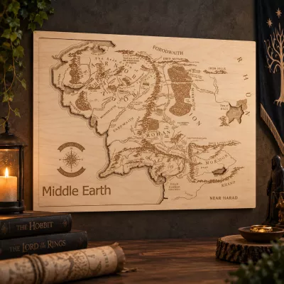 Dřevěná 3D mapa - Středozem - Middle Earth - LOTR Home Deco Dřevěná 3D mapa - Středozem - Middle Earth - LOTR Home Deco
