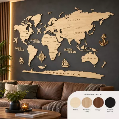 Dřevěná nástěnná mapa Světa - vícedílná skládačka Home Deco Dřevěná nástěnná mapa Světa - vícedílná skládačka Home Deco