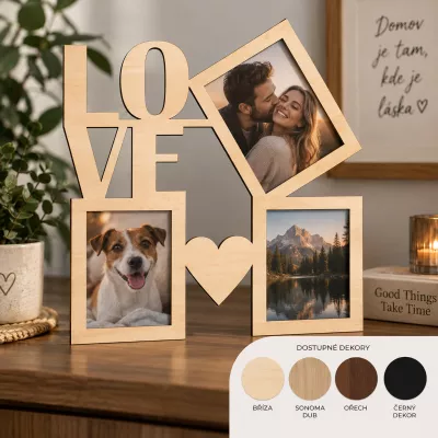 Dřevěný fotorámeček s nápisem "Love"