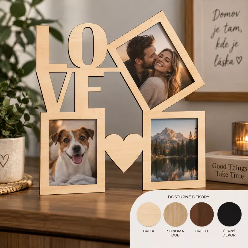 Dřevěný fotorámeček s nápisem "Love" Home Deco
